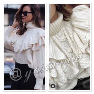 cable knit sweater with ruffles